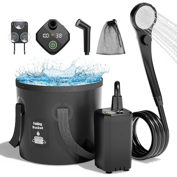 Unbranded Portable Outdoor Camp Shower with 6000mAh Rechargeable Shower Pump, Filtered Shower Head, 5 Gal. & LED Display in Black