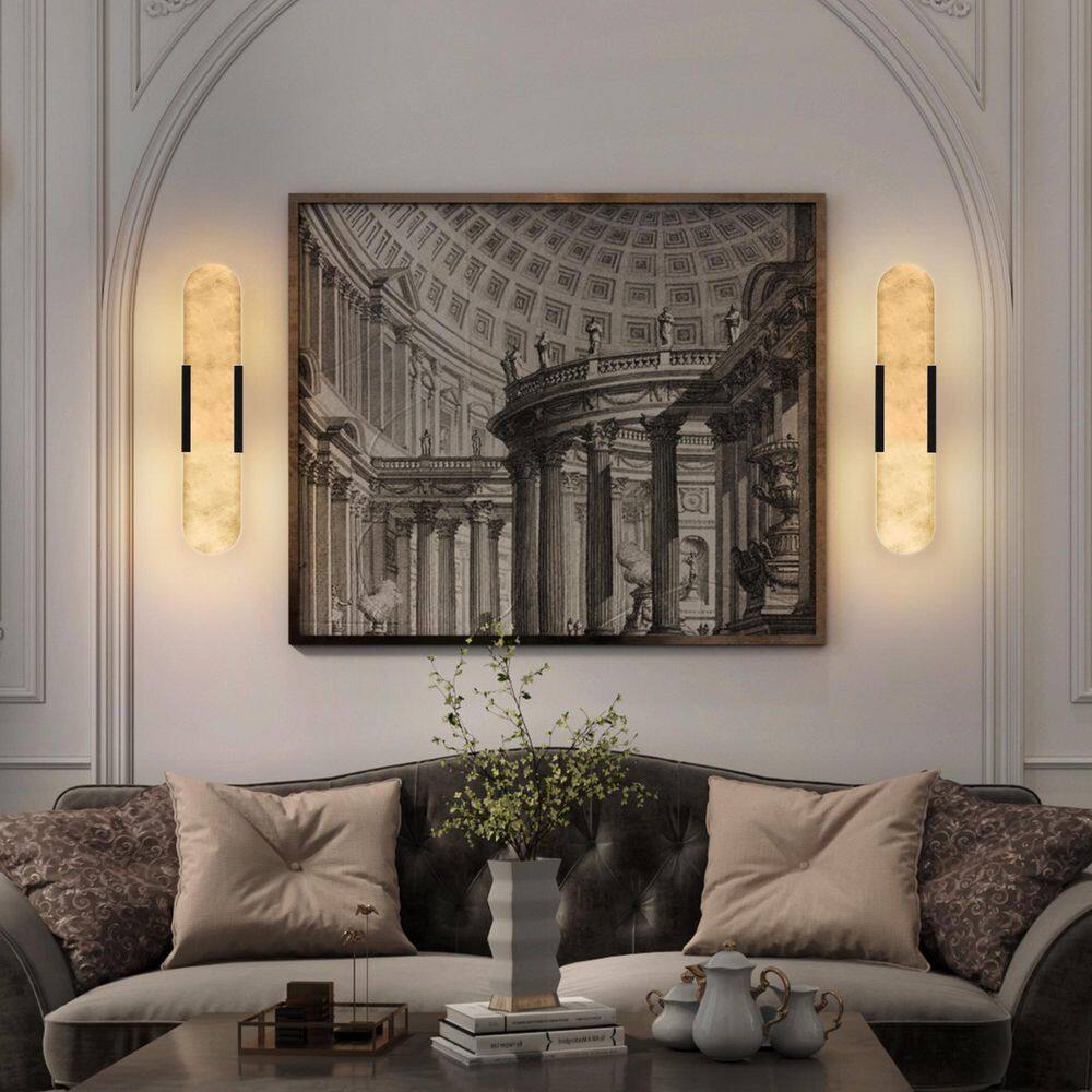(2-Pack) 20 in. 1-Light Black Outdoor/Indoor Modern LED Wall Sconce Wall Lighting with Natural Marble Shade price history on PriceWatchPro