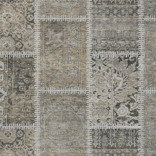 Taupe, Beige, Tan 9 ft. x 12 ft. Woven Plaid Polyester Rectangle Indoor/Outdoor Area Rug