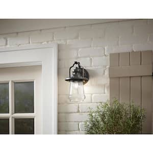 Florabelle 12 in. 1-Light Antique Brass and Bronze Outdoor Wall Light Fixture with Seeded Glass