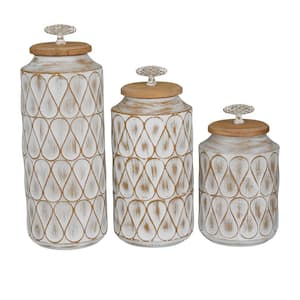 Brown Metal Decorative Jars with Wood Lids (Set of 3)