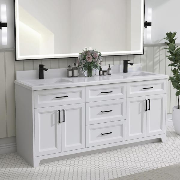 NTQ 72 in. W x 21.5 in. D x 33.5 in. H Bath Vanity Cabinet Without Top Freestanding Solid Wood Bathroom Vanity in Pure White NR W BV72