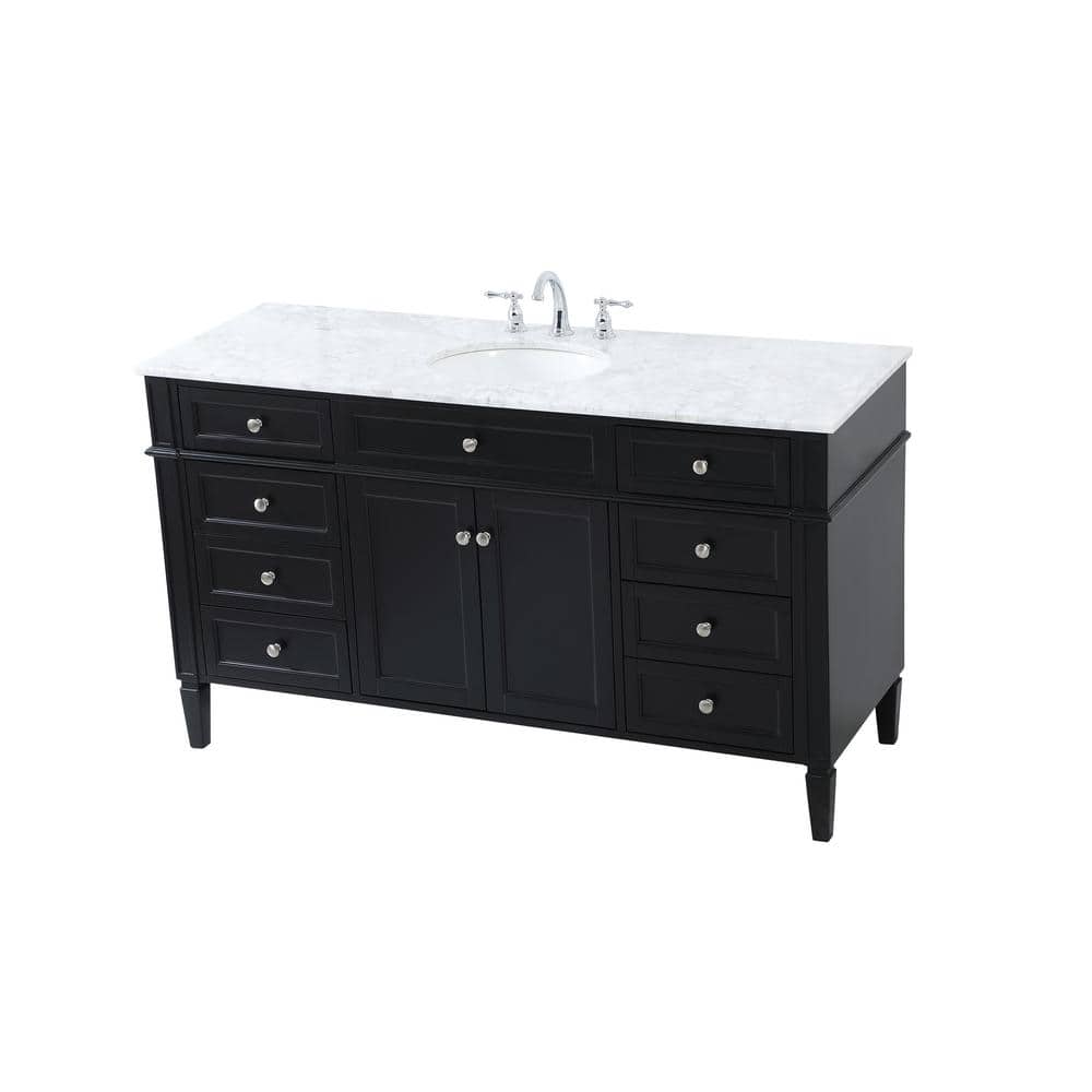 Park Avenue 60" Black Solid Wood Marble Single Bathroom Vanity