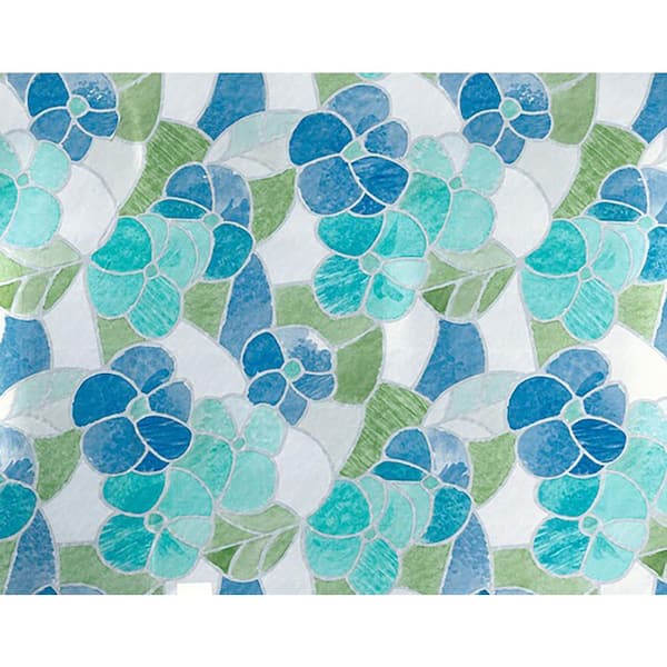 InHome 17.71 in. x 78.74 in. Blue and Green Stained Glass Window Film Set of 2