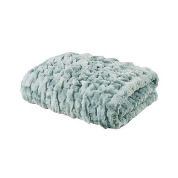 Unbranded High-end Finish Madison Park Ruched Multicolor Faux Fur Throw Blanket