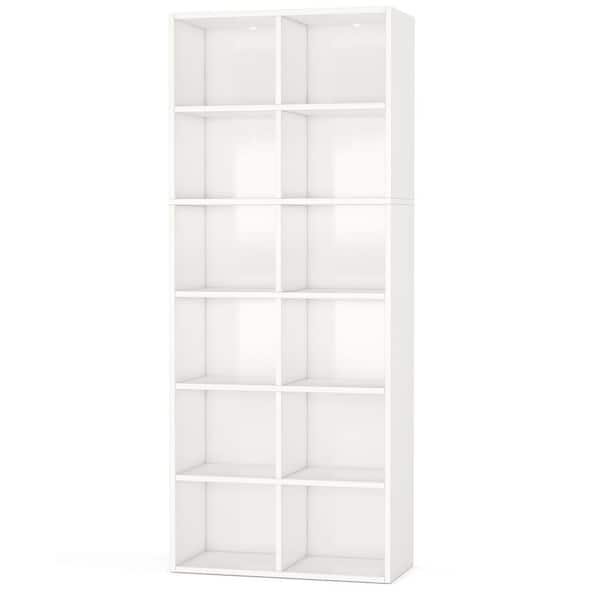 BYBLIGHT Eulas 71.6 in. Tall White Particle Board 6-Shelf Standard Bookcase with Open Storage