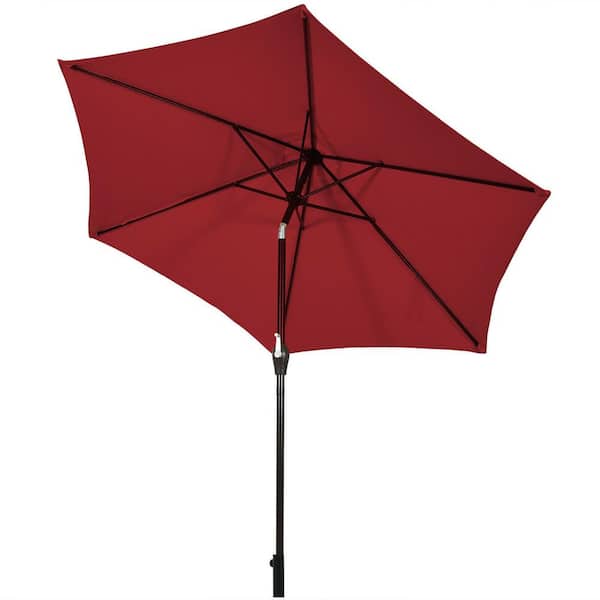FORCLOVER 9 ft. Market Patio Umbrella Push Button Tilt Crank Lift in Burgundy