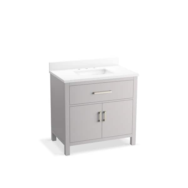 Kresla 36.97in. Single Sink Freestanding Atmos Grey Bath Vanity with White Quartz Top Assembled