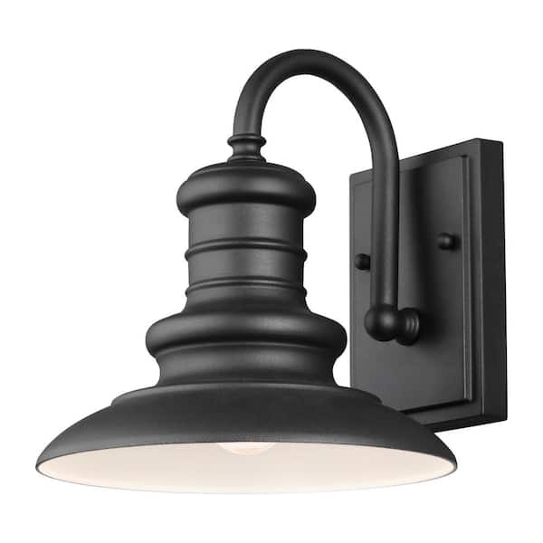 Generation Lighting Redding Station 9 in. 1-Light Textured Black Outdoor 9.625 in. Wall Lantern Sconce