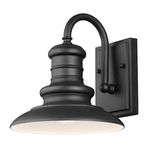 Redding Station 9 in. 1-Light Textured Black Outdoor 9.625 in. Wall Lantern Sconce