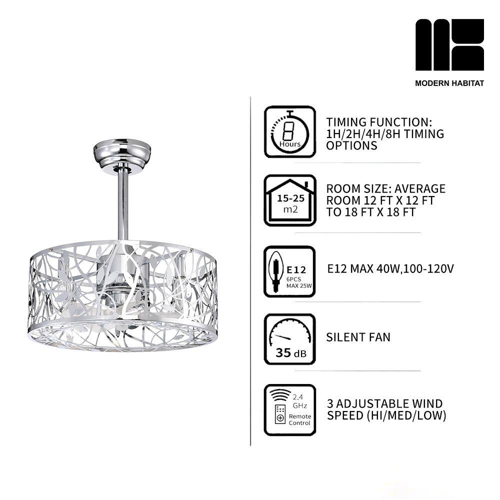 Chrome and Silver 20'' Caged Ceiling Fan with Remote