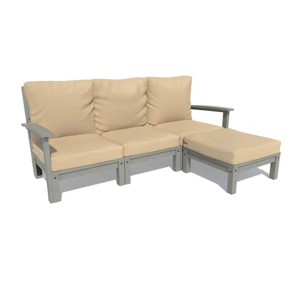 Highwood Bespoke Deep Seating 2-Piece Plastic Outdoor Couch and Ottoman with Cushions