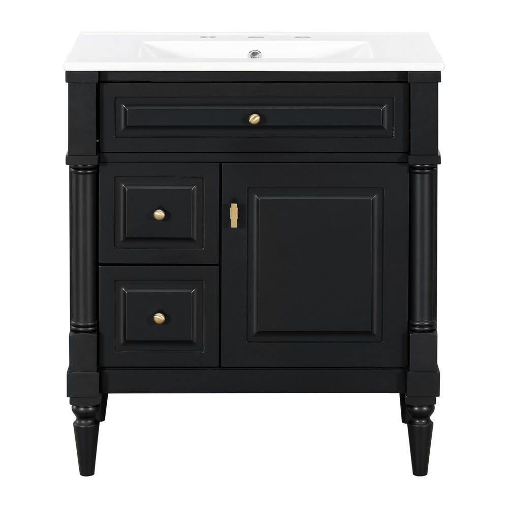 30 in. Single Sink Freestanding Black Bath Vanity with White Ceramic Top price history on PriceWatchPro
