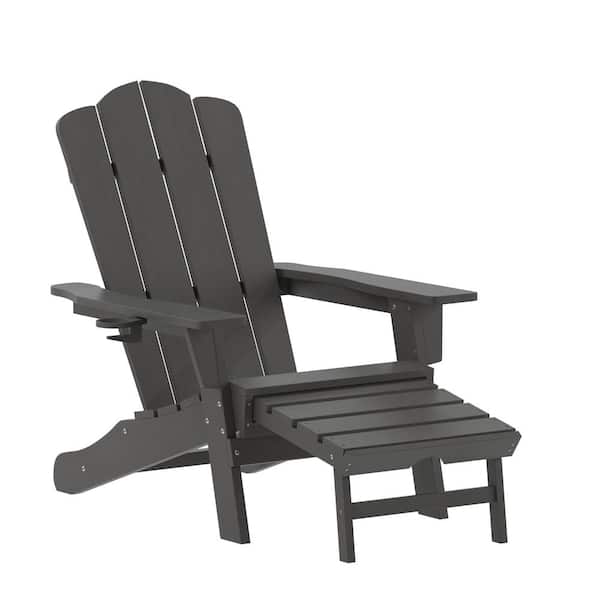 TAYLOR + LOGAN Gray Outdoor Lounge Faux Wood Resin Adirondack Chair