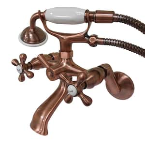 Vintage Wall Mount 3-Handle Claw Foot Tub Faucet with Hand Shower Combo Set in Antique Copper