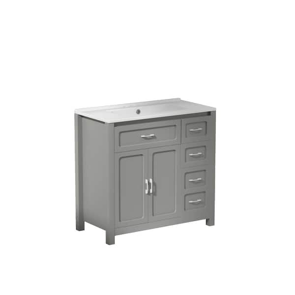 30 in. Single Sink Freestanding Grey Bath Vanity with White Ceramic Top Unassembled