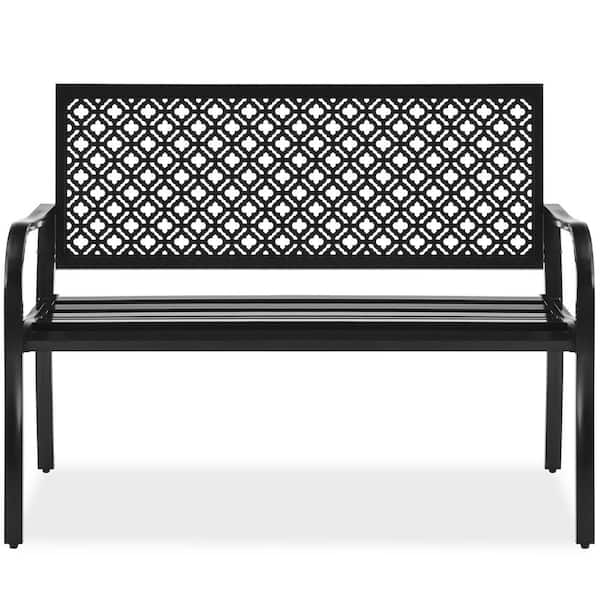 Best Choice Products 2-Person Black Metal Outdoor Geometric Garden Bench