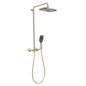 Double Handle 4-Spray Wall Mount Shower Faucet 1.8 GPM Anti Scald Brass Thermostatic Shower System in. Brushed Gold