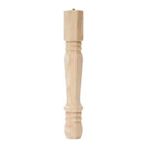 Traditional Table Leg with Hanger Bolt -14 in. H x 2.125 in. Dia. - Sanded Unfinished Pine - DIY Home Furniture Decor