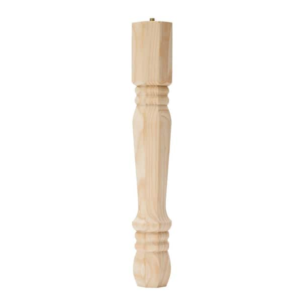 Waddell Traditional Table Leg with Hanger Bolt -14 in. H x 2.125 in. Dia. - Sanded Unfinished Pine - DIY Home Furniture Decor