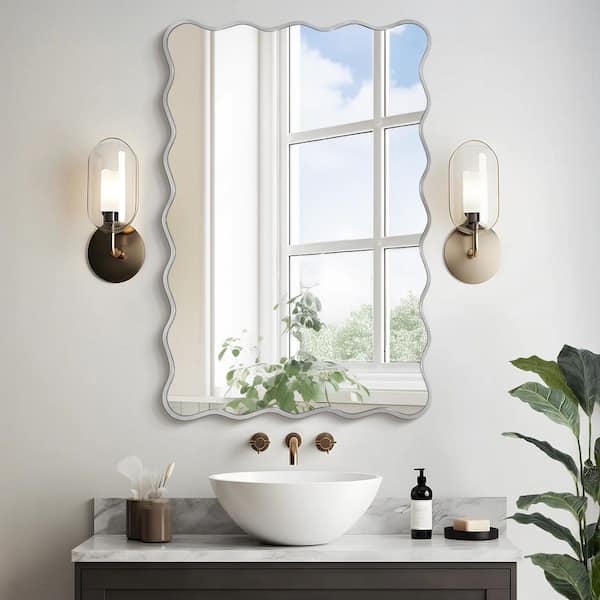 Hochwertiges 24 in. W x 36 in. H Rectangle Silver Aluminum Alloy Framed Wall Mirror Decorative Wall Mirror