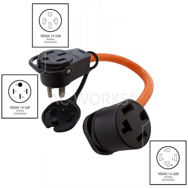 AC Works 1.5 ft. 50 Amp 14-50 Piggy-Back Plug with 14-30R Connector Adapter Cord