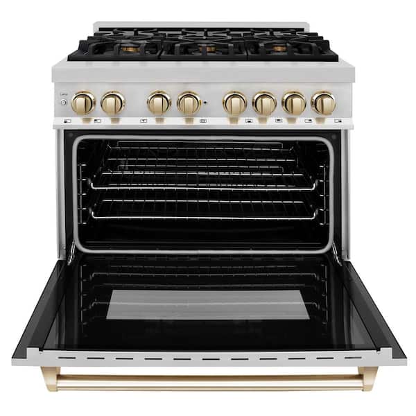 Autograph Edition 36 in. 6 Burner Dual Fuel Range in Stainless Steel and Polished Gold