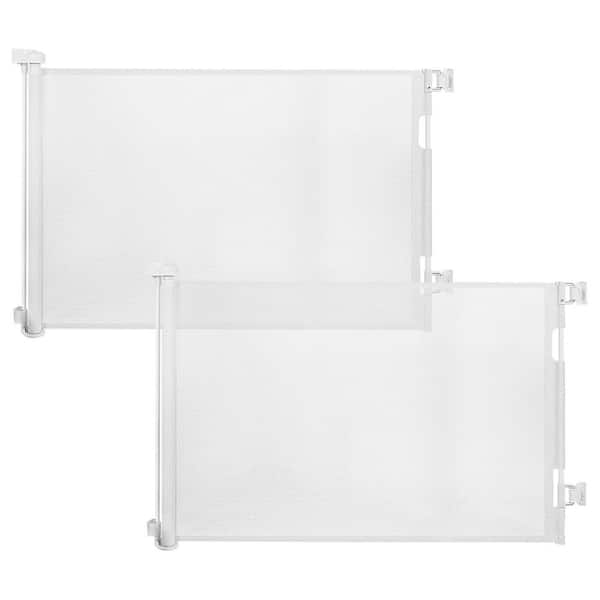 Retractable Baby or Dog Gate 2 Pack 33 Tall Extends 55 Wide Mesh Child Safety for Doorways Stair White Fence Panel Steel