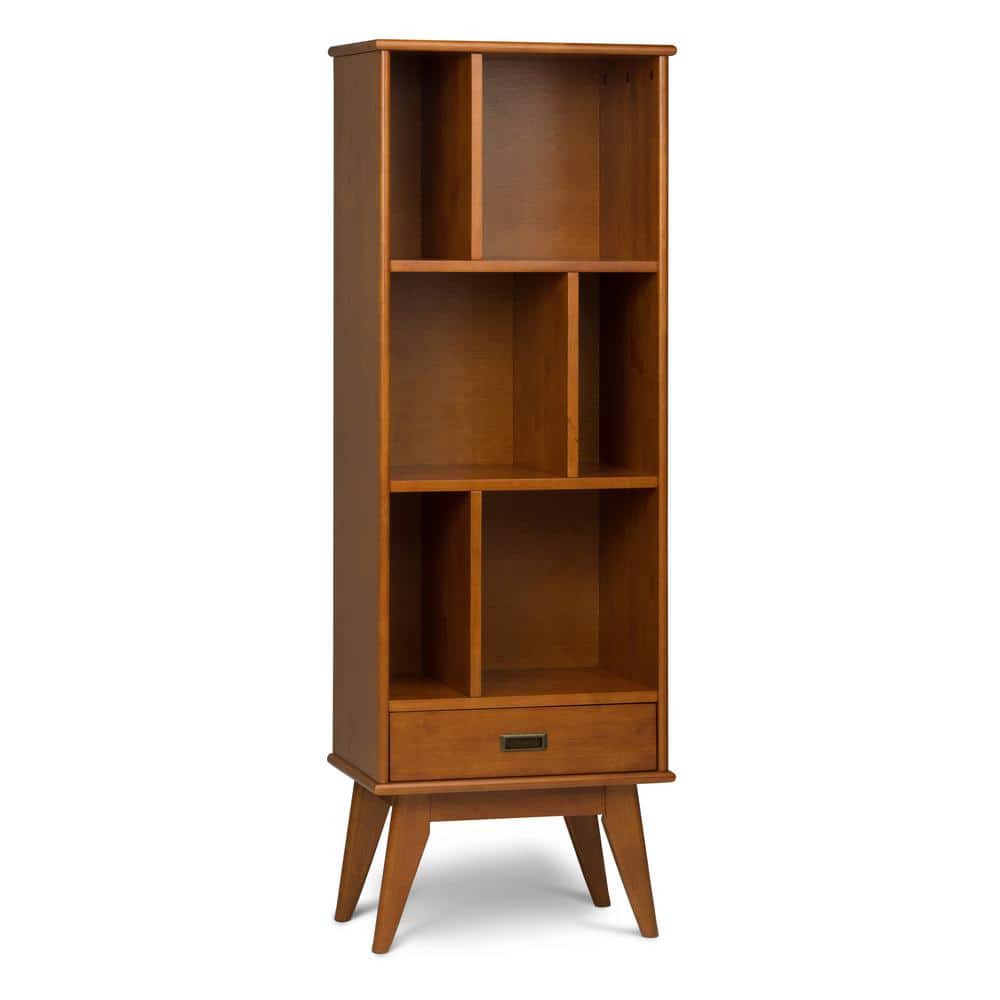 Simpli Home Draper 64 in. H Teak Brown Wood 3Shelf Accent Bookcase