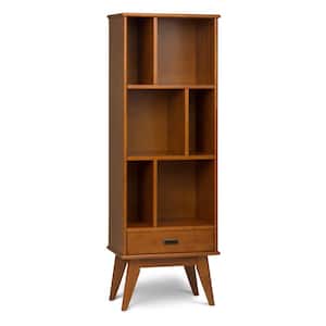 Draper Solid Hardwood 64 in. x 22 in. Mid-Century Modern Bookcase and Storage Unit in Teak Brown