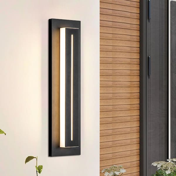 Lorise Black Modern Integrated LED Indoor/Outdoor Hardwired Porch Light Wall Lantern Sconce