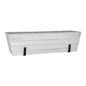 35.25 in. W Cape Cod White Large Galvanized Steel Flower Box Planter With Wall Brackets