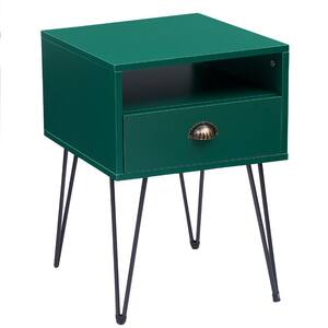 Nightstand 2-Tier Industrial End Side Table with Open Compartment & 1 Drawer, Green，23.7"Tx15.7"Wx15.7"L