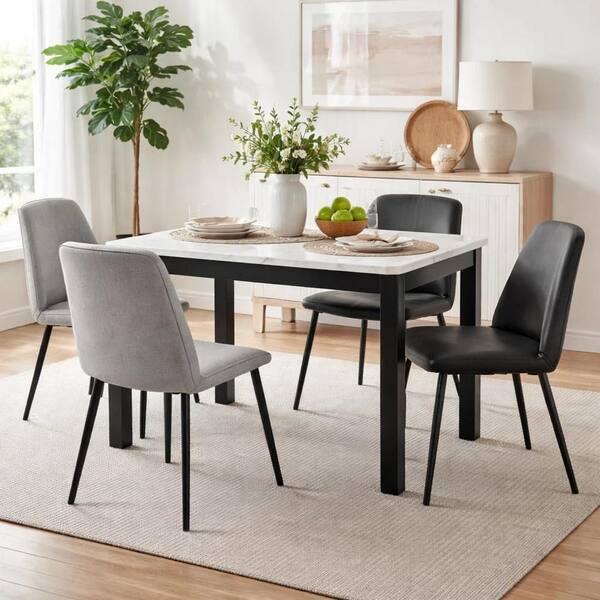 Benjara Syon White and Black Faux Marble 47.24 in. 4-Legs Base Dining ...