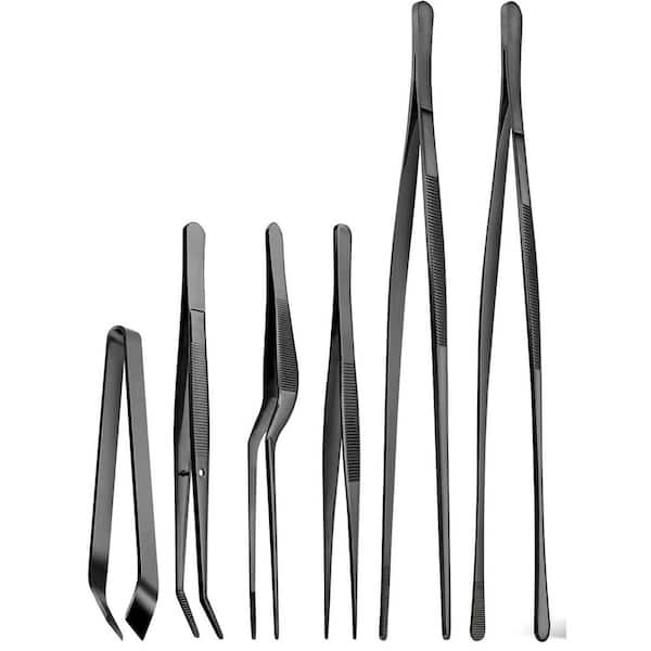 Stainless Steel Professional Kitchen Tweezer Set, Multi-Purpose Culinary Tweezers in Black for Food Plating