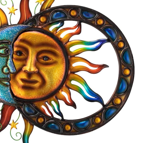 Glitzhome 33.5 in. L Metal Sun and Moon Wall Decor 2023100010