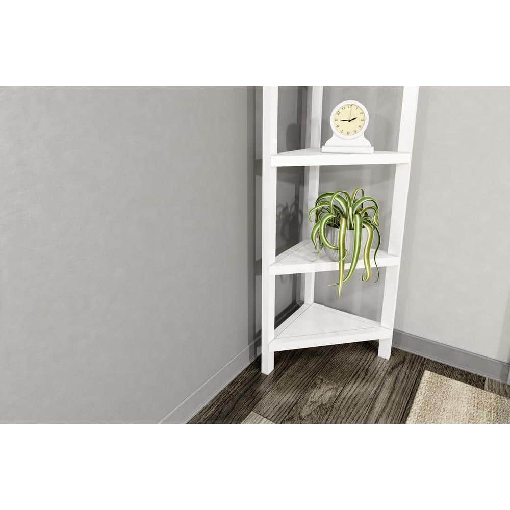 Elegant White 4-Tier Corner Wooden Bookshelf for Space-Saving