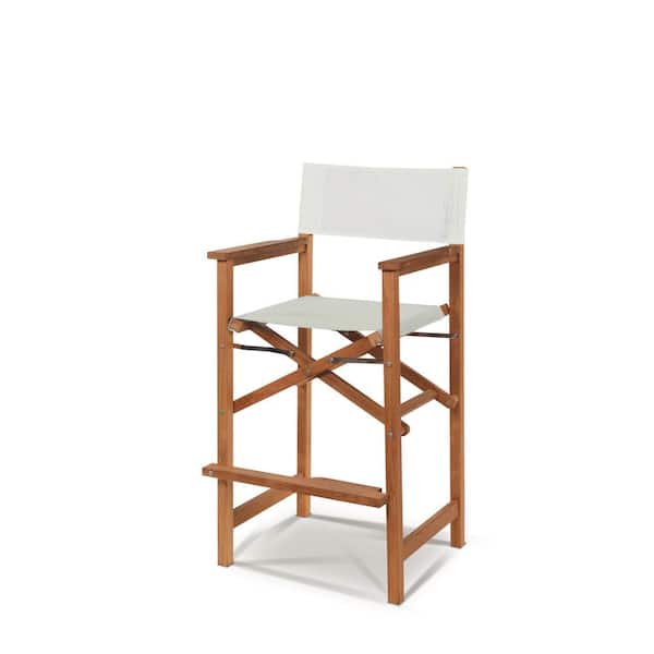 Unbranded Directeur Folding Bar Height Teak Outdoor Dining Chair in White