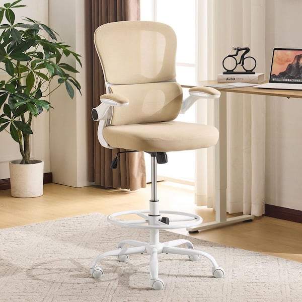 Mesh Fabric Lumbar Support Ergonomic Drafting Chair in Black with Adjustable Arms