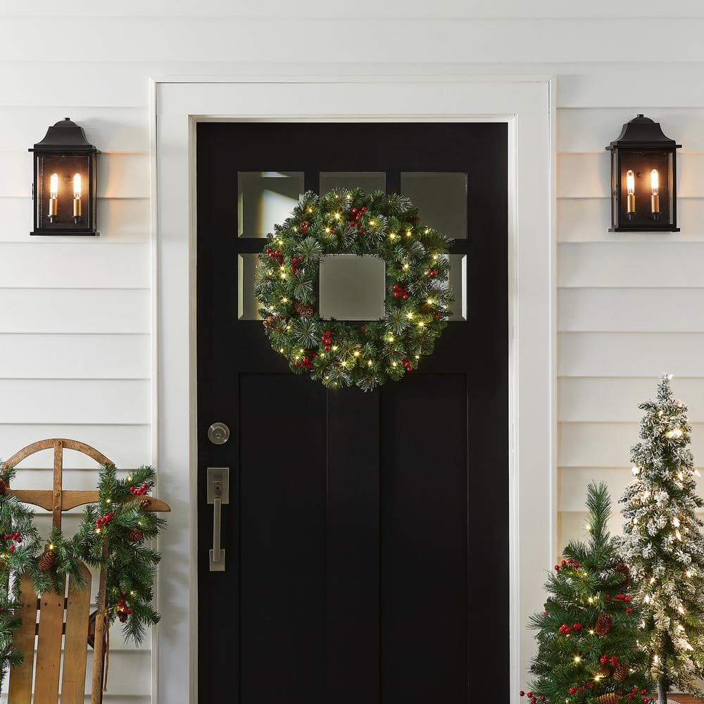 24" Prelit LED Crestwood Spruce Christmas Wreath with Pine Cones