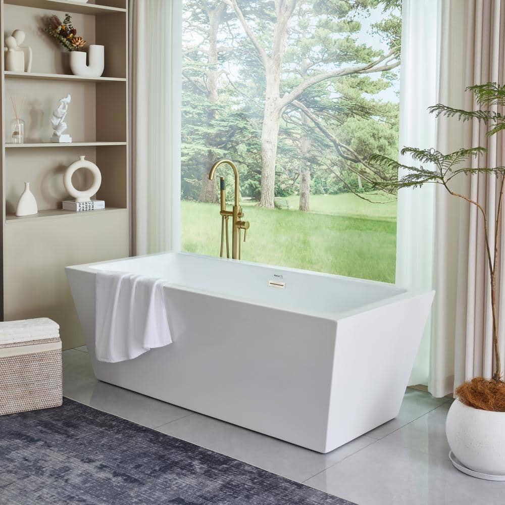 Elena 59" White Acrylic Freestanding Soaking Bathtub