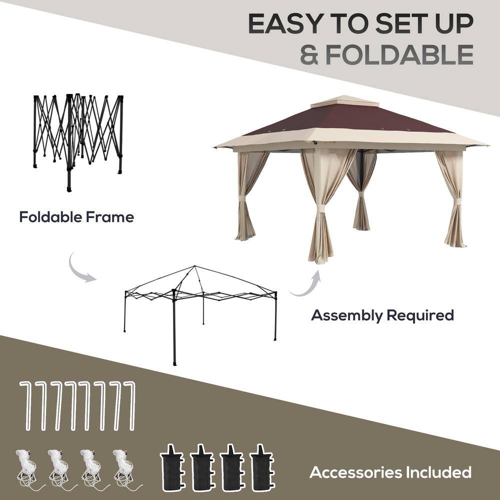 Brown and Beige Steel Pop-Up Gazebo with Mesh Walls