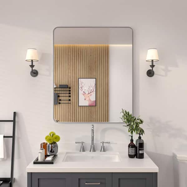 niveal 30 in. W x 36 in. H Rectangular Framed Wall Bathroom Vanity Mirror in Gun Grey