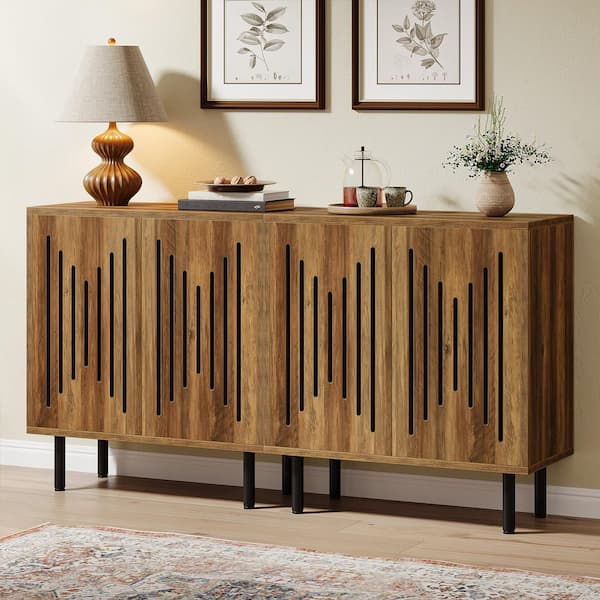 TRIBESIGNS WAY TO ORIGIN Alan Rustic Brown Wood 59 in. Sideboard Buffet with 4-Doors, Accent Storage Cabinet for Home Kitchen Dining Room