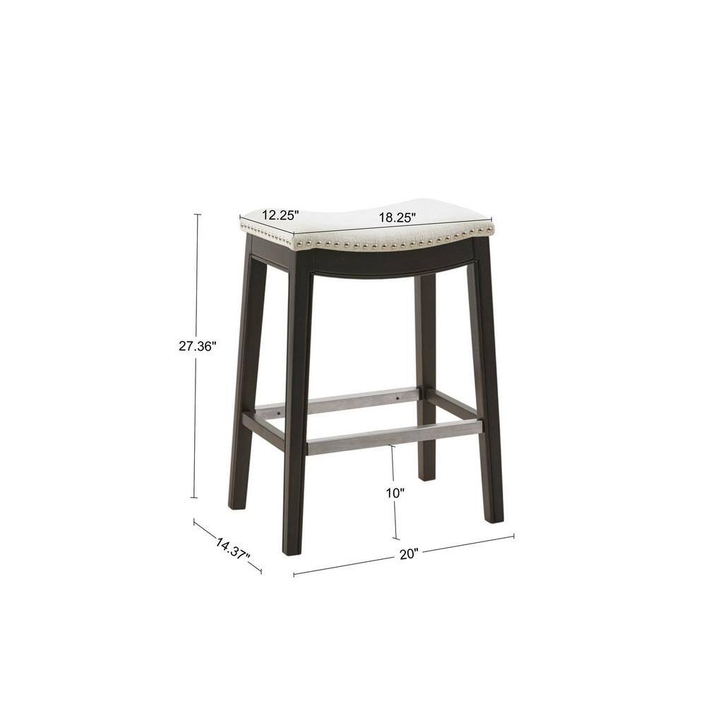 Cream Upholstered Saddle Counter Stool with Dark Wood Frame