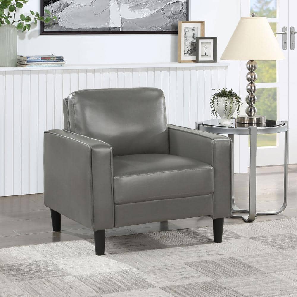 Ruth Dark Gray Faux Leather Wood Accent Chair