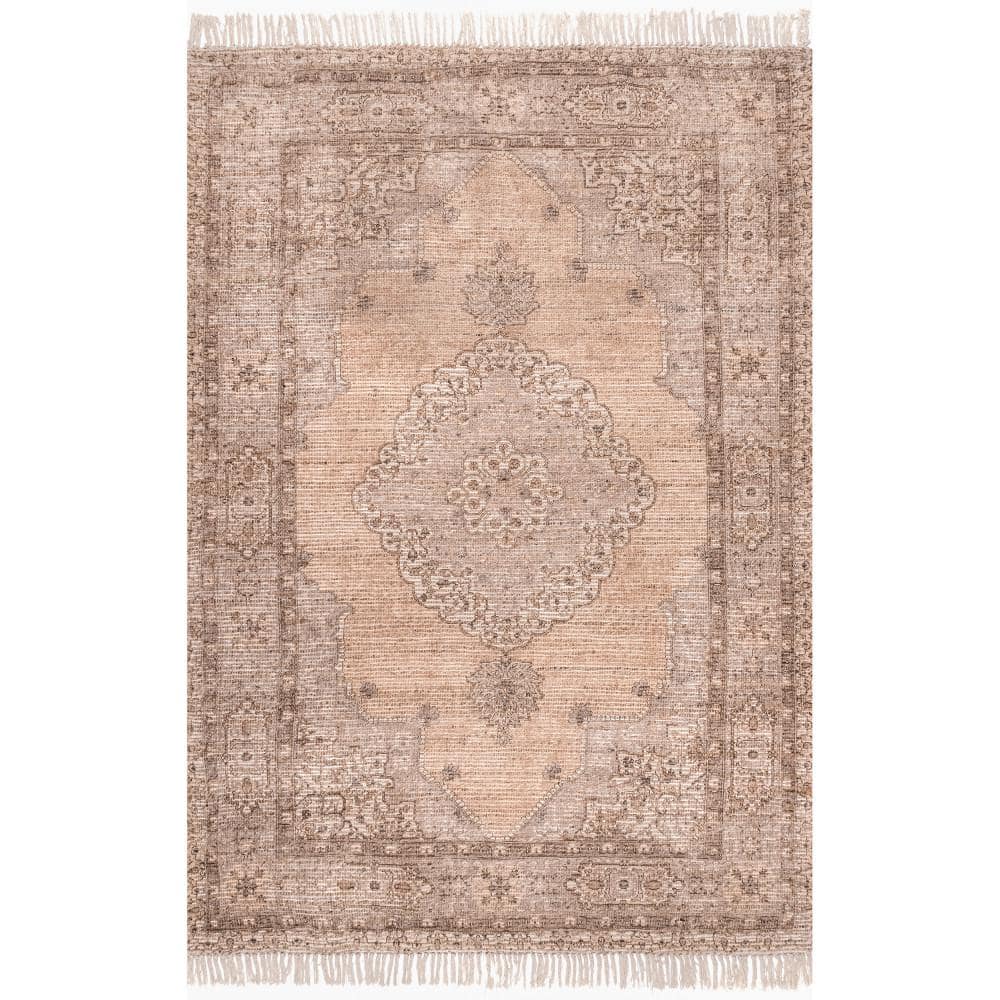 nuLOOM Brogan Vintage Medallion Flatweave Tassel Area Rug Peach 5 ft. x