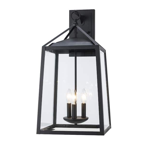 Monteaux Lighting Blakeley 3-Light Black Extra Large Outdoor Wall Light Fixture with Clear Beveled Glass