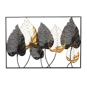 38 in. x  26 in. Metal Black Tall Cut-Out Leaf Wall Decor with Intricate Laser Cut Designs