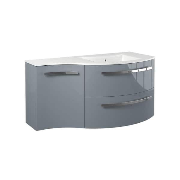 LaToscana Ameno 43 in. W x 20 in. D x 20.5 in. H Floating Bath Vanity with Left Cabinet in Gray with White Tekorlux Top